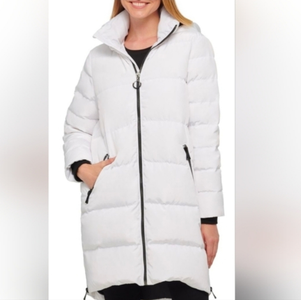 Karl Lagerfeld Paris White Puffer Coat with Black Accents Sz M